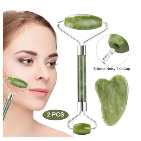 Rolo de Pedra de Jade e Placa Gua Sha - Chique & Barato