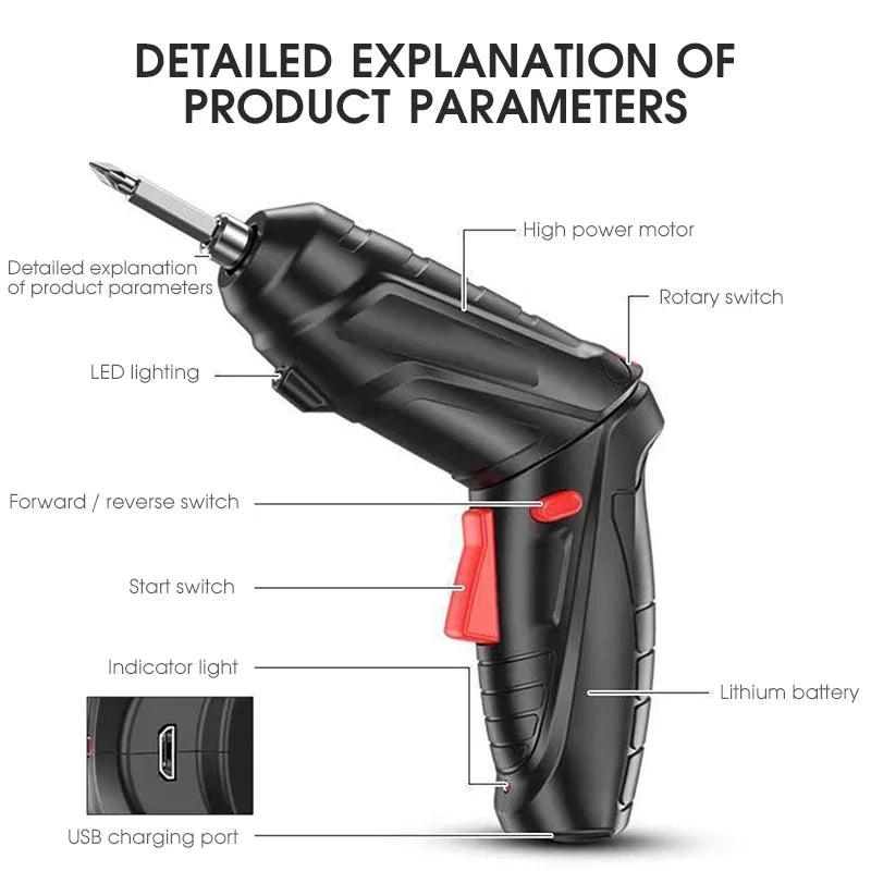 Kit de Parafusdeira Elétrica 3,6V com 2/47 Peças - Chique & Barato