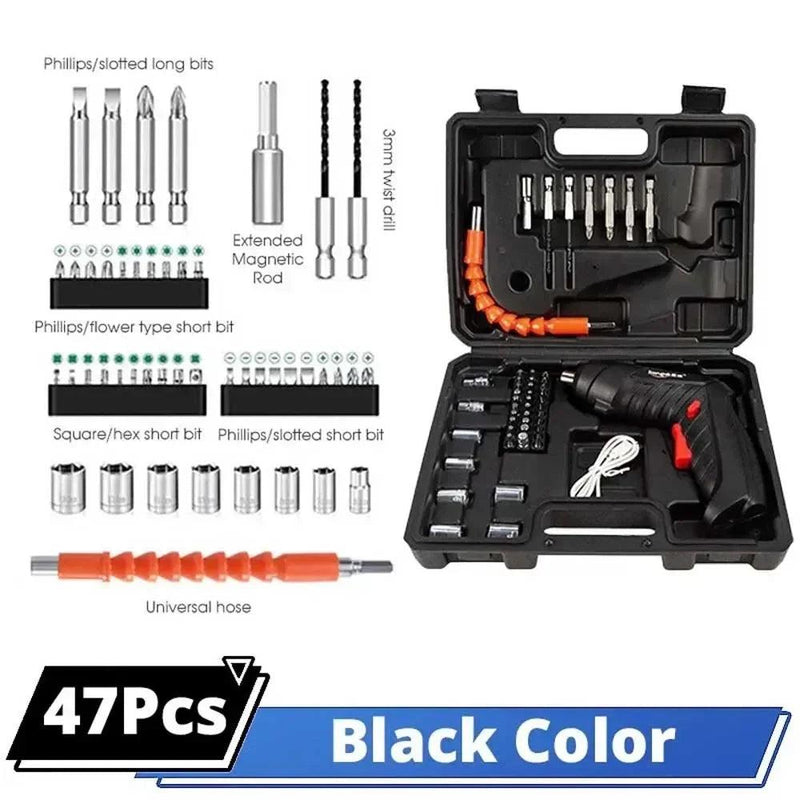 Kit de Parafusdeira Elétrica 3,6V com 2/47 Peças - Chique & Barato